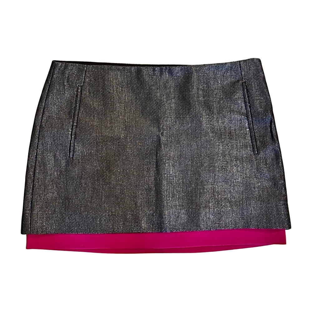 Diane Von Furstenberg Ellen Mini Skirt, Black and Berry, Size 8